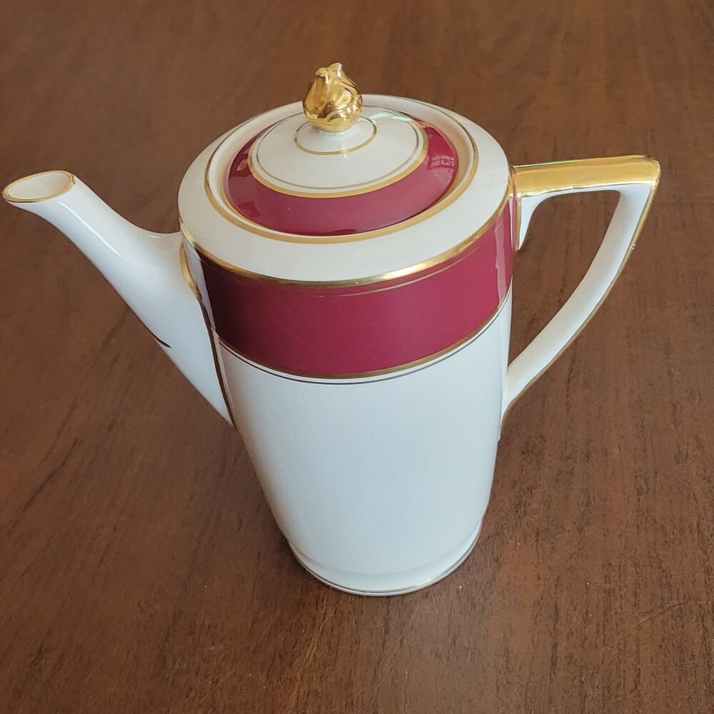 Vintage Fondeville Ambassador Ware Maroon Ivory  Coffee pot with lid England